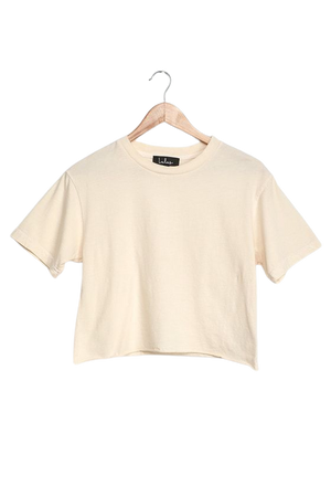 Basic Tee - Cream Cropped Tee - Cream Crop Top T-Shirt