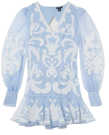 Applique Organdie Buttoned Woven Mini Dress | Karen Millen
