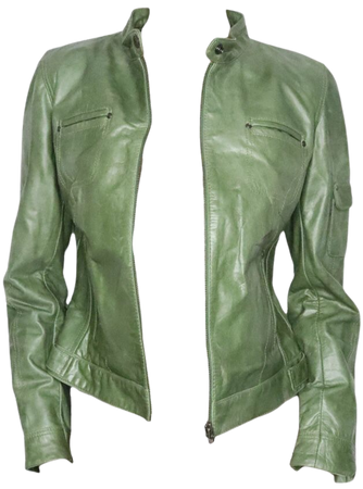 Vintage Y2K Jade Green Leather Moto Jacket