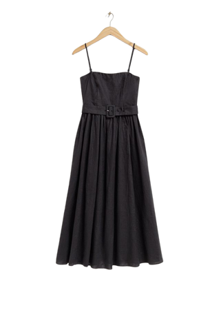 Voluminous Belted Midi Dress - Black - Midi dresses - & Other Stories US