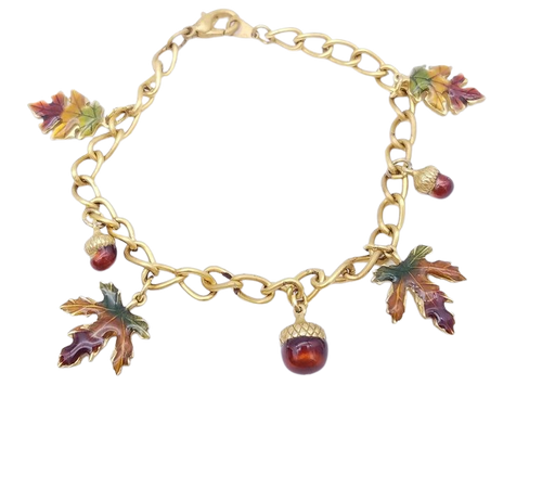 Vintage Enameled Acorns & Fall Leaves Gold-Tone Charm Bracelet | Etsy