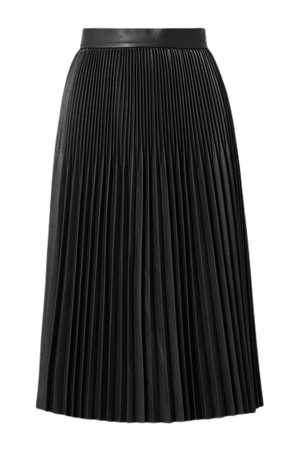 Pleated Faux Leather Midi Skirt - Black