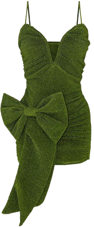 Green Glitter Plisse Bow V Bar Bodycon Dress | PrettyLittleThing USA