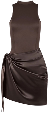 Neoprene & Satin Wrap Bodycon Dress - Brown | Manière De Voir USA