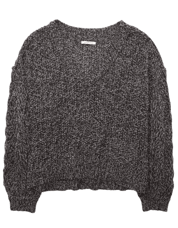 AE Cropped Pointelle V-Neck Sweater grey