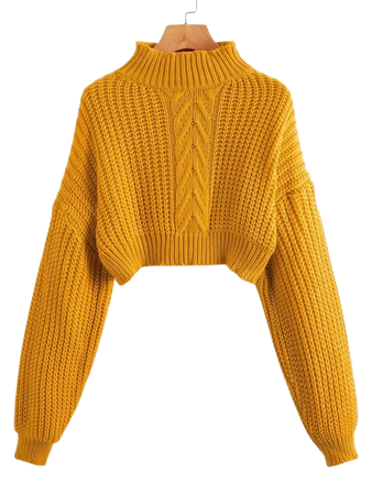 Drop Shoulder Ribbed Knit Crop Sweater | SHEIN USA yellow