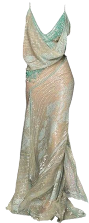 Beige & Turquoise Evening Gown