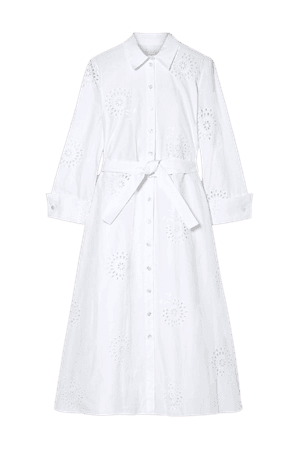 White Broderie anglaise cotton midi dress | Carolina Herrera | NET-A-PORTER