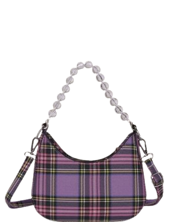 purple plaid bag