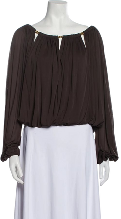 Emilio Pucci Scoop Neck Long Sleeve Blouse - Brown Tops, Clothing - EMI100182 | The RealReal