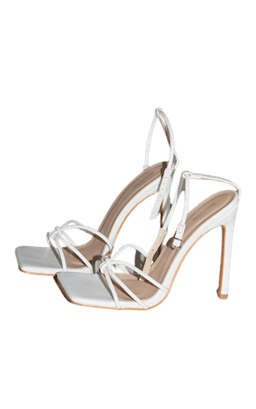 White Knot Barely There Strap High Heeled Sandals | PrettyLittleThing USA