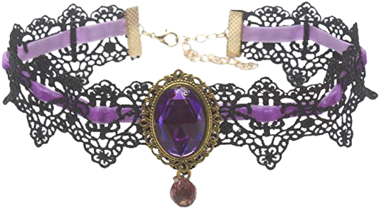 MEiySH Retro Handmade Lace Royal Court Vampire Choker Gothic Necklace Black Pendant Chain (Purple): Jewelry