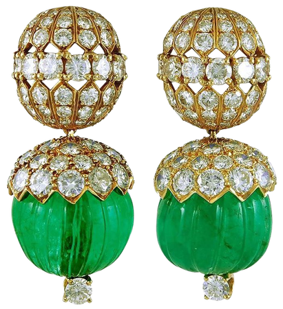 Van Cleef and Arpels Emerald Diamond Gold Earrings For Sale at 1stdibs