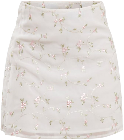 White Floral Embroidered Sheer Mini Skater Skirt | PrettyLittleThing CA