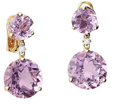 Riviere Double Light Purple Amethyst and Diamond Yellow Gold Earrings