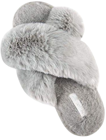 Amazon.com | Women's Cross Band Soft Plush Fleece House/Outdoor Slippers (7-8 M US, Ash Grey) | Slippers