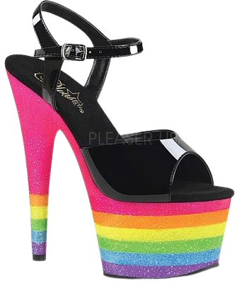 Womens Pleaser Adore 709UVRB Ankle Strap Sandal - Black/Neon Rainbow Glitter Synthetic - FREE Shipping & Exchanges
