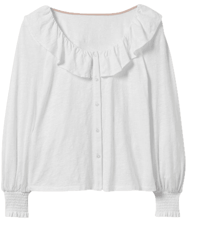 Scoop Frill Neck Jersey Top - White | Boden US