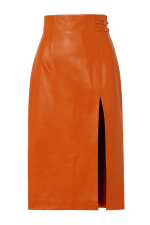 Orange Davao buckled leather midi skirt | 16ARLINGTON | NET-A-PORTER
