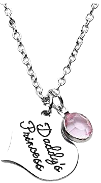 silver daddys girl necklace with pink stone