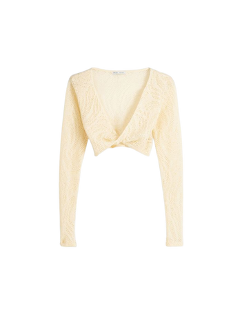Cropped crochet sweater with neckline and knot - Tops and corsets - Women | Bershka