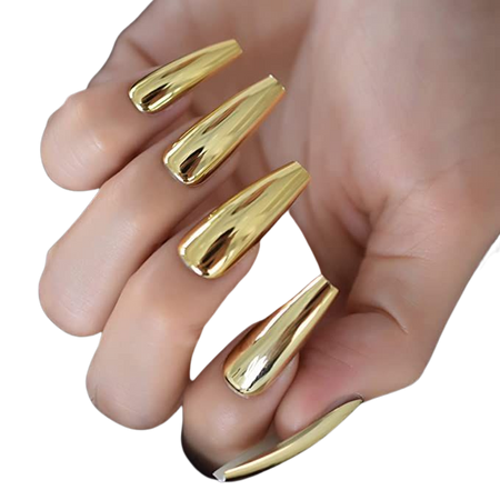 Amazon.com: Metallic Coffin Nail Tips Extra Long False Press On Fake Nails Gold Chrome Mirror Punk Rock Full Cover Fingernail Decorations 24pcs/Set : Beauty & Personal Care