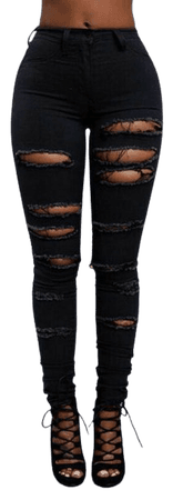 Nituyy - Women's High Waist Denim Pants Distressed Ripped Skinny Leg Jeans Long Trouser - Walmart.com - Walmart.com