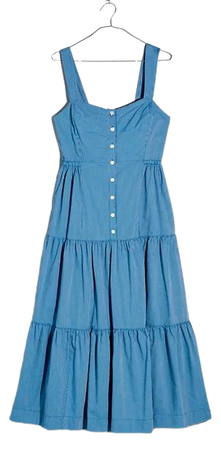 Button-Front Tiered Midi Dress in Stripe