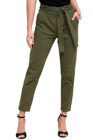 Chic Olive Green Pants - Cropped Pants - Tie-Waist Pants