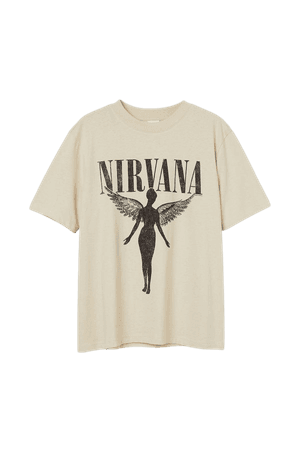 T-shirt with Motif - Light beige/Nirvana - Ladies | H&M US