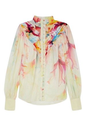 Ombre Floral Silk Cotton Button Down Blouse | Karen Millen