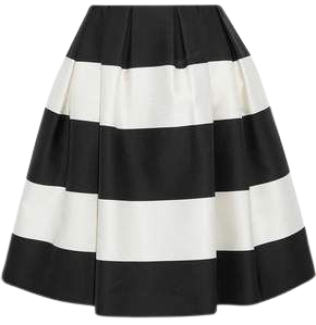 Flared Pleated Striped Satin Skirt
