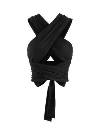 Tie Back Criss Cross Wrap Crop Top In BLACK | ZAFUL