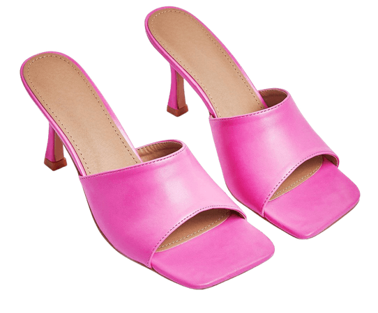 Hilton Square Peep Toe Kitten Heel Mule In Pink Faux Leather | EGO