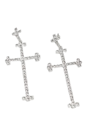 Silver Diamante Large Cross Earrings | PrettyLittleThing
