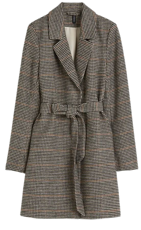 Tie Belt Coat - Beige/houndstooth-patterned - Ladies | H&M US