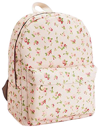 Hanshu Canvas Small Floral Backpack School Bag College Daypack, Light Pink Floral | Backpacks Online
