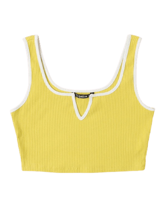 Contrast Binding Notch Neck Rib-knit Crop Tank Top | SHEIN USA yellow