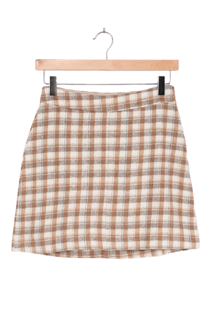 Cream Plaid Skirt - Plaid Print Mini Skirt - Flannel A-Line Skirt - Lulus