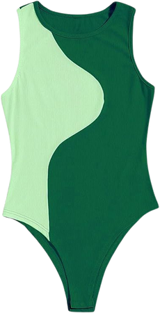 Amazon.com: Verdusa Women's Color Block Sleeveless Scoop Neck Tank Bodysuit Top Two Tone Green M : Clothing, Shoes & Jewelry