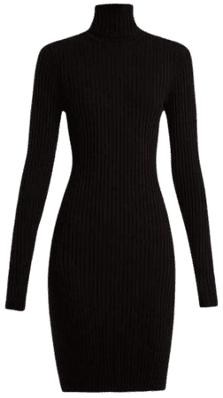 Black Long Sleeve Wool Knit Turtleneck Dress