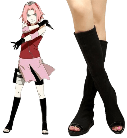 Free Shipping Naruto Shippuden Haruno Sakura Cosplay Costume Black Ninja Boots Anime Shoes - Anime Clothing, Costumes & Accessories online at Kosupure Store