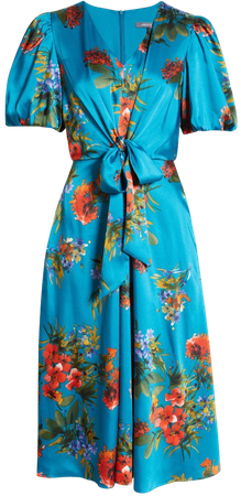 Floral Tie Waist A-Line Midi Dress | Nordstrom