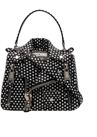 black and white polka dot leather jacket shoulder bag