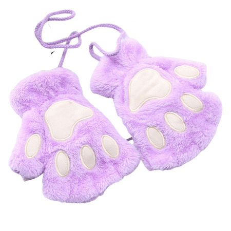 Purple Cat Paw Fingerless Gloves