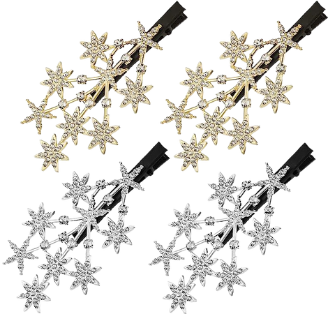 Amazon.com : ANCIRS 4 Pack Rhinestone Star Hair Clips for Women, Sparkling Jewelry Hair Barrettes Accessories, Luxury Diamond Hair Styling Pins Comb Clamp Claw Clippers for Girls- 2 Gold & 2 Silver : Beauty & Personal Care