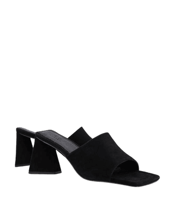 ASOS DESIGN Healing premium suede mid heeled mules in black | ASOS
