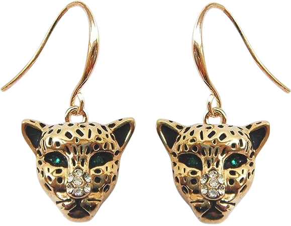 Amazon.com: Navachi 18k Yellow Gold Plated Cheetah Leopard Head Crystal Az1384e Dangle Drop Earrings: Clothing, Shoes & Jewelry
