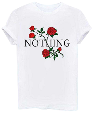 Amazon.com: BLACKMYTH Women Summer NOTHING Rose Print Short Sleeve Top Tee Graphic Cute T-shirt White X-Large: Clothing