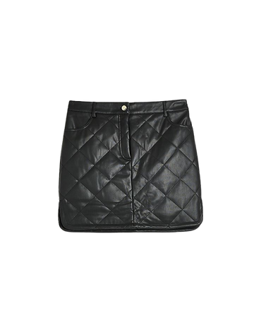 Black faux leather quilted mini skirt | River Island